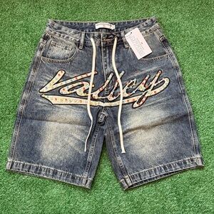 Vale Forever Valley Dreams Rhinestone Studded Blue Skittles Jorts Jean Shorts